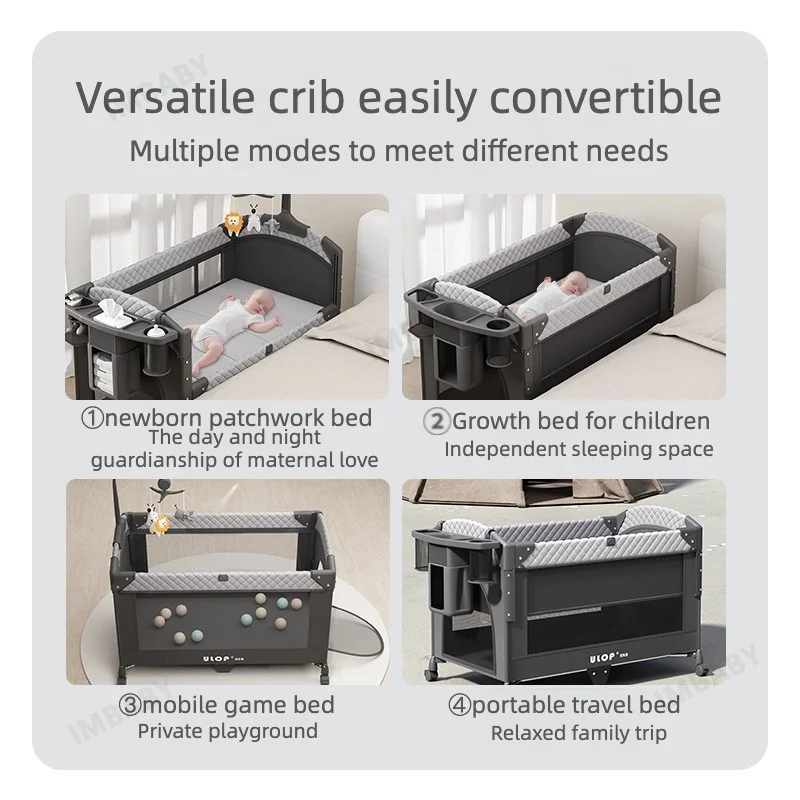 IMBABY Cuna plegable portátil con cambiador y ruedas para bebé - imagen 2