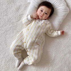 Mameluco manga larga bebé unisex cuello Peter Pan a rayas