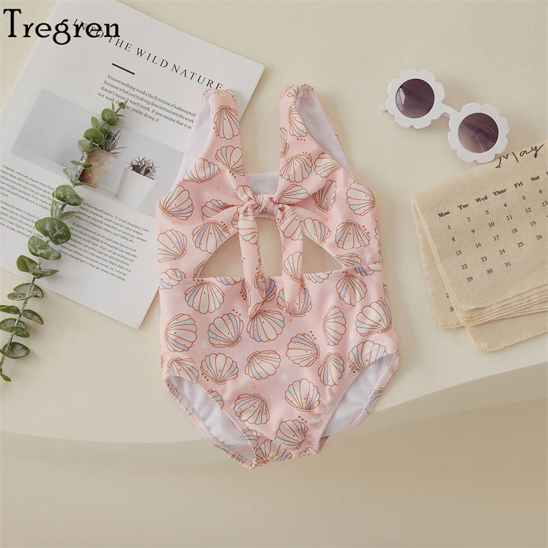 Bañador de niña sin mangas con estampado floral y concha - imagen 5