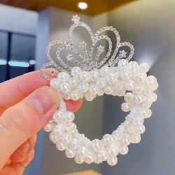 Corona de princesa con perlas y lazos elásticos para niñas