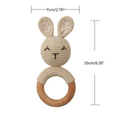 Mordedor de madera para bebé conejito, sonajero ganchillo