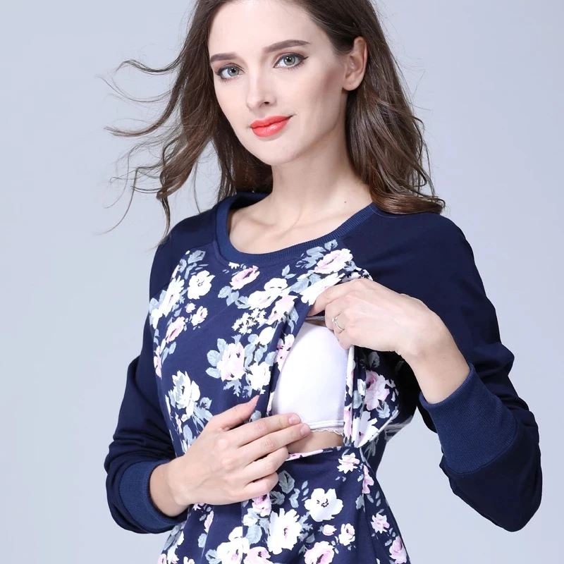 Sudadera de lactancia floral con capucha para premamá otoño - imagen 3