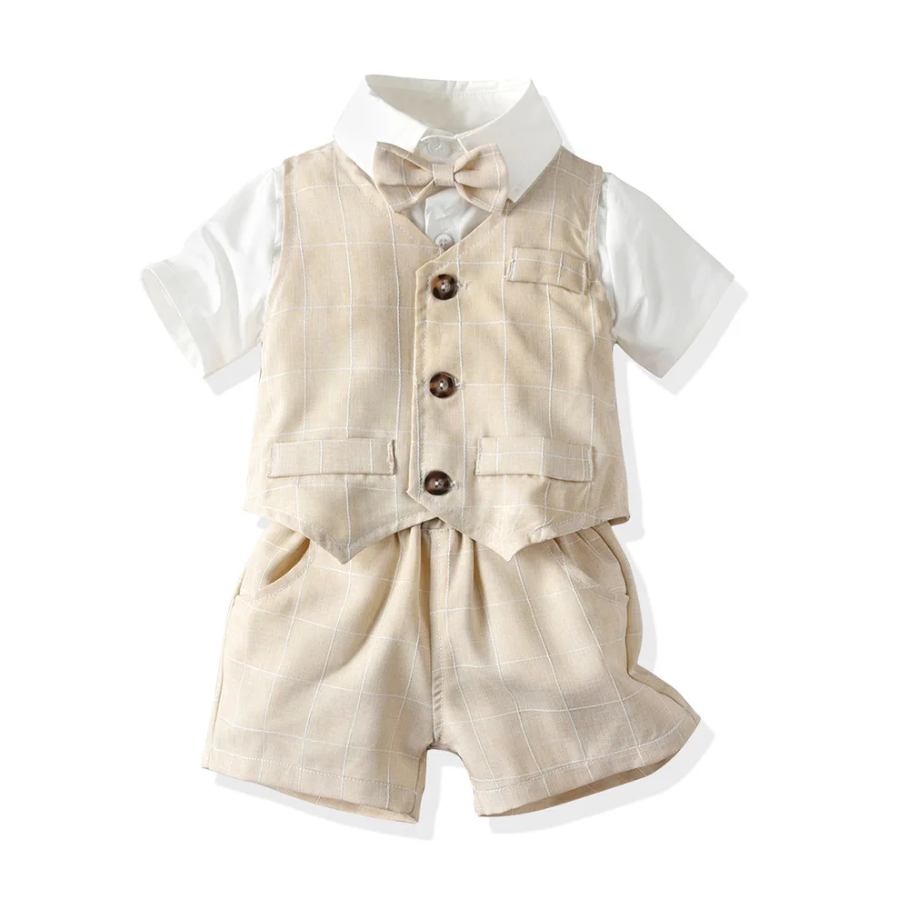 Traje de niño a rayas con lazo y manga corta ajustado - imagen 4