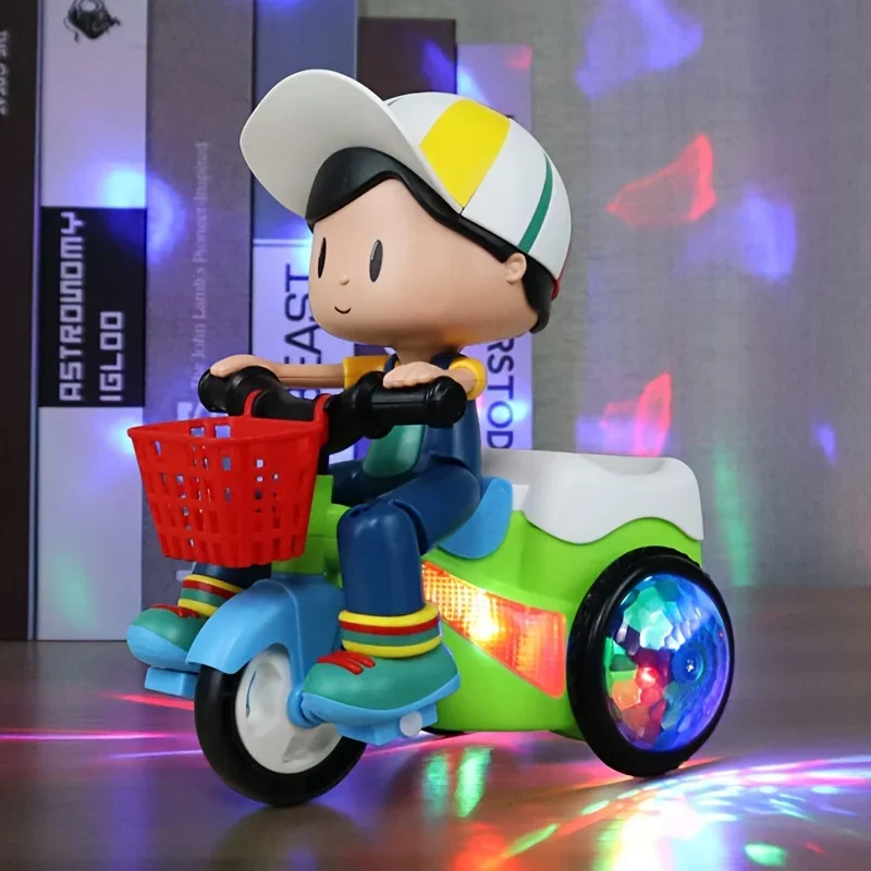 Niño jugando con triciclo luminoso