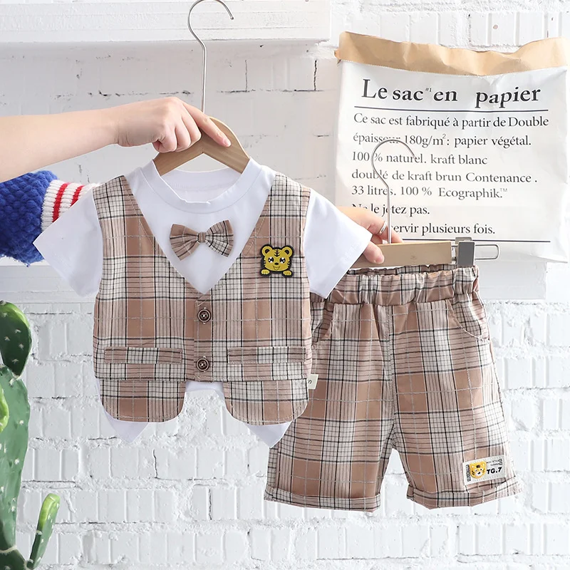 Conjunto veraniego infantil de algodon: camiseta a cuadros y shorts - imagen 5