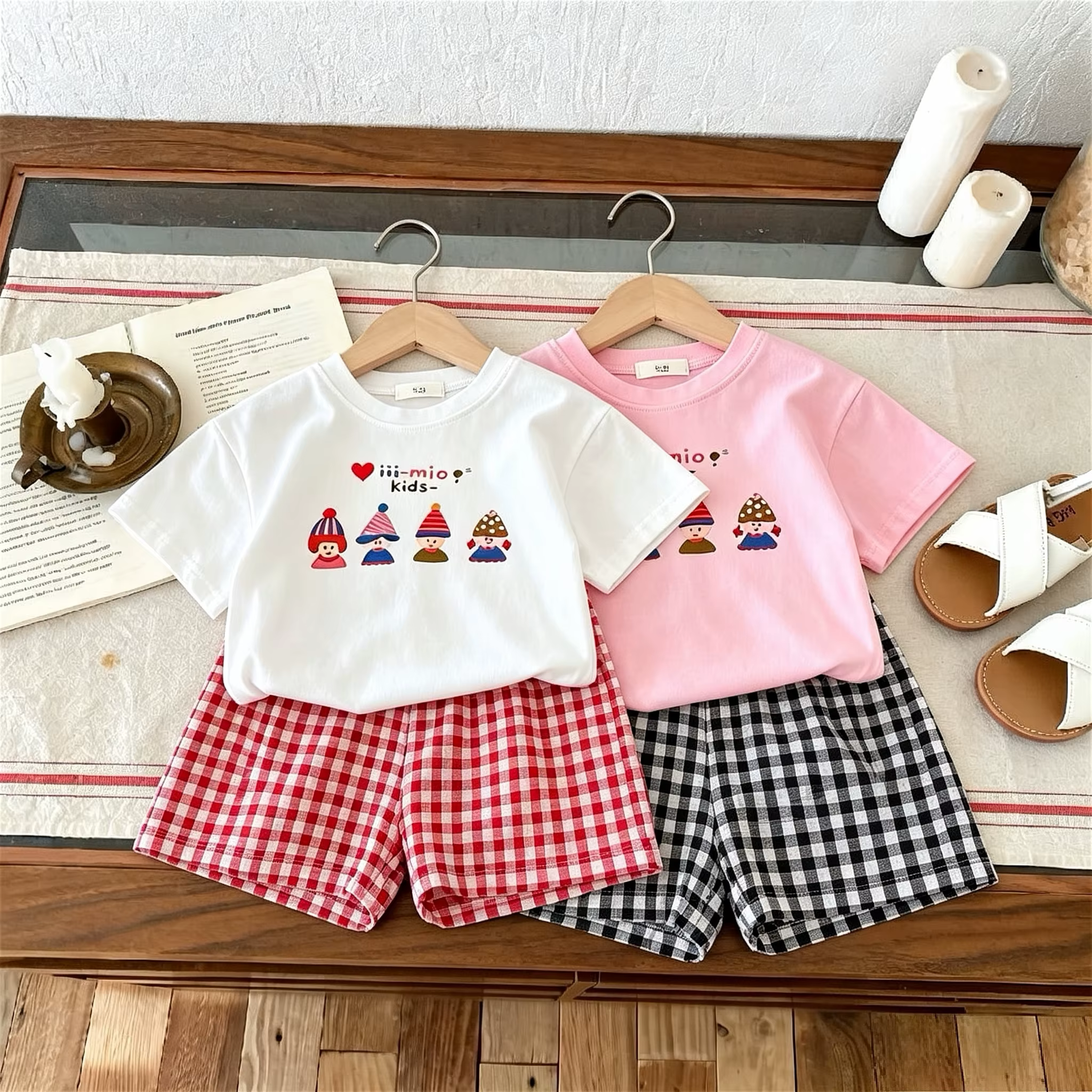 Conjunto verano bebé niña: camiseta manga corta y bermuda cuadros - imagen 3