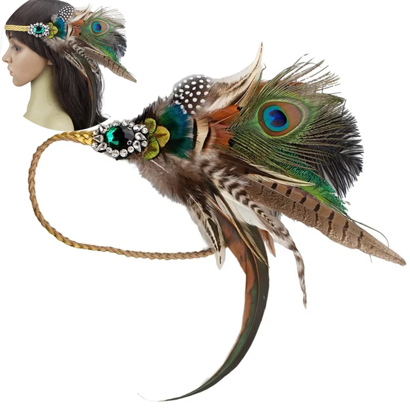 Diadema con plumas de pavo real para boda, fiesta y carnaval - imagen 2