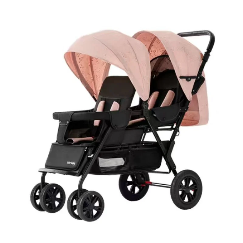 Cochecito gemelar plegable para dos niños con asientos reclinables - imagen 4