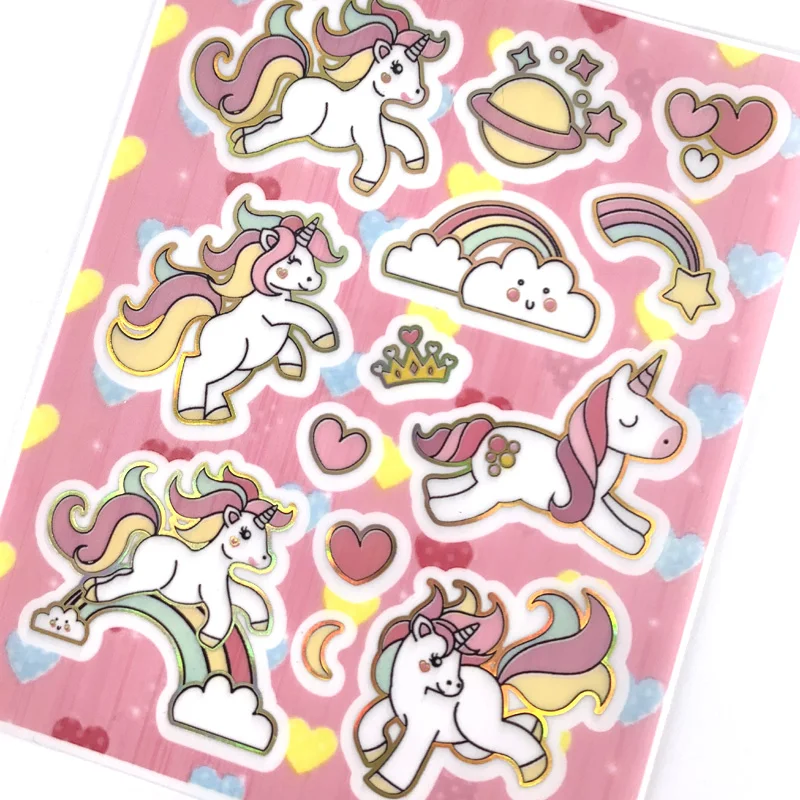 Pegatinas Kawaii de PVC brillante transparentes para niños con unicornio - imagen 2