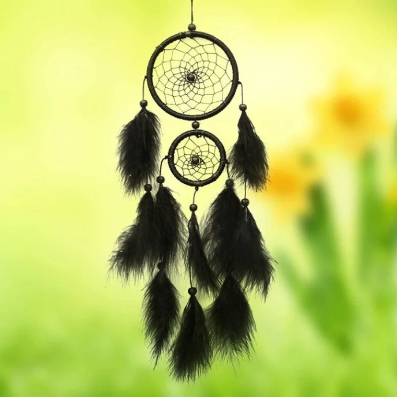 Atrapasueños campanas de viento con anillo doble y plumas - imagen 2
