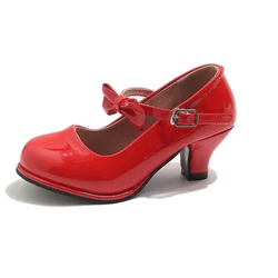 Zapatos de tacón alto de cuero antideslizantes para niña
