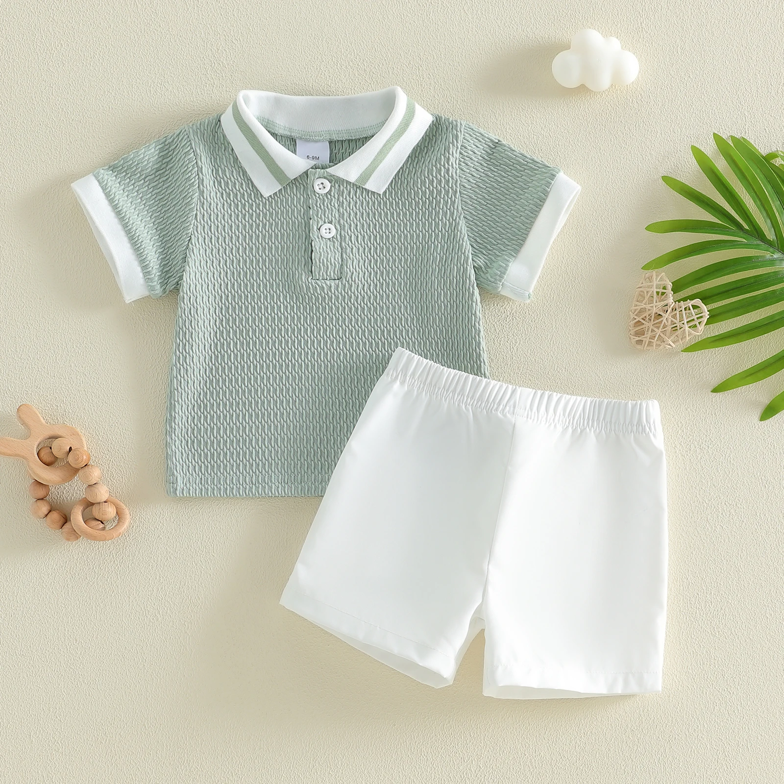 Conjunto de verano de 2 piezas para bebé niño – Pantalón corto y camisa de punto - imagen 4