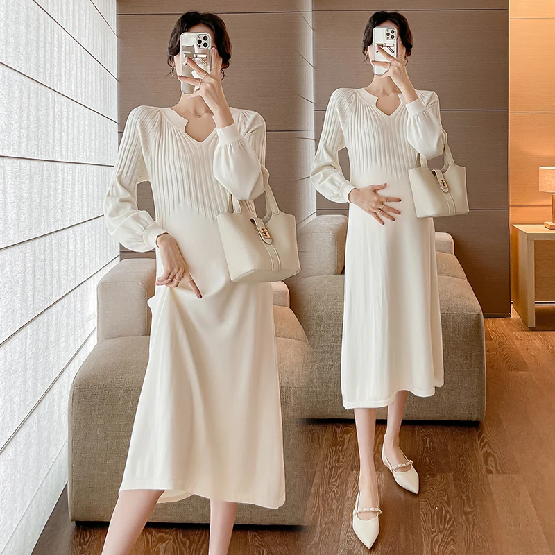 Vestido de punto premamá holgado otoño invierno – recto elegante - imagen 3