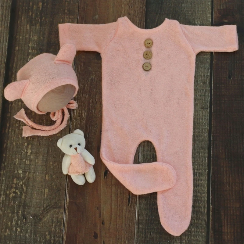 Conjunto gorro mameluco punto bebe - Sesion recien nacido 2024 - imagen 3