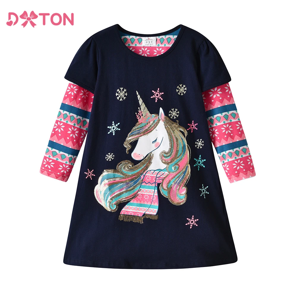 DXTON vestido de Navidad para niñas manga larga con copos de nieve