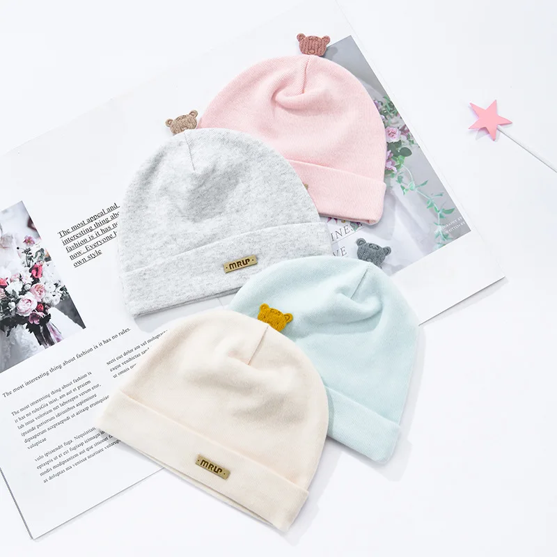 Gorro algodón suave con diseño oso para bebé recién nacido – Primavera/Otoño