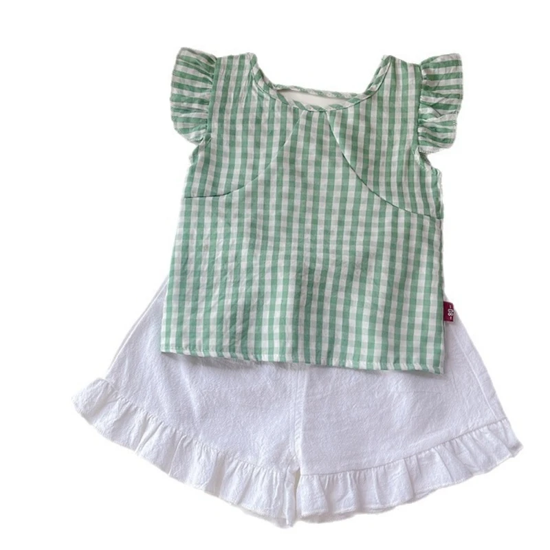 Conjunto de verano para niña: chaleco a cuadros y pantalones cortos - imagen 2