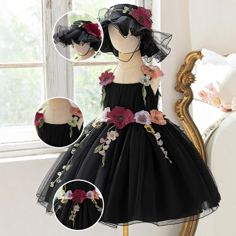 Vestido de niña princesa de gasa esponjosa con sombrero - imagen 3