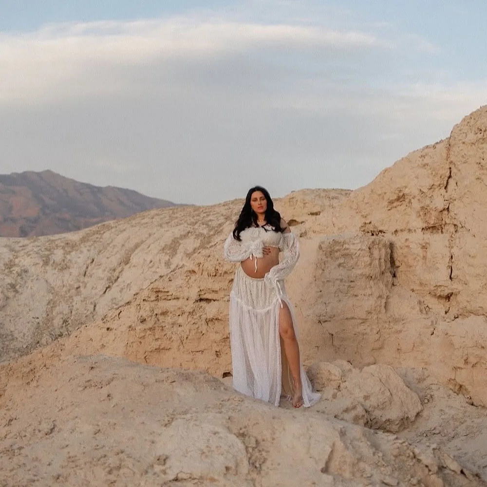 Vestido de maternidad bohemio de encaje para sesión de fotos - imagen 5