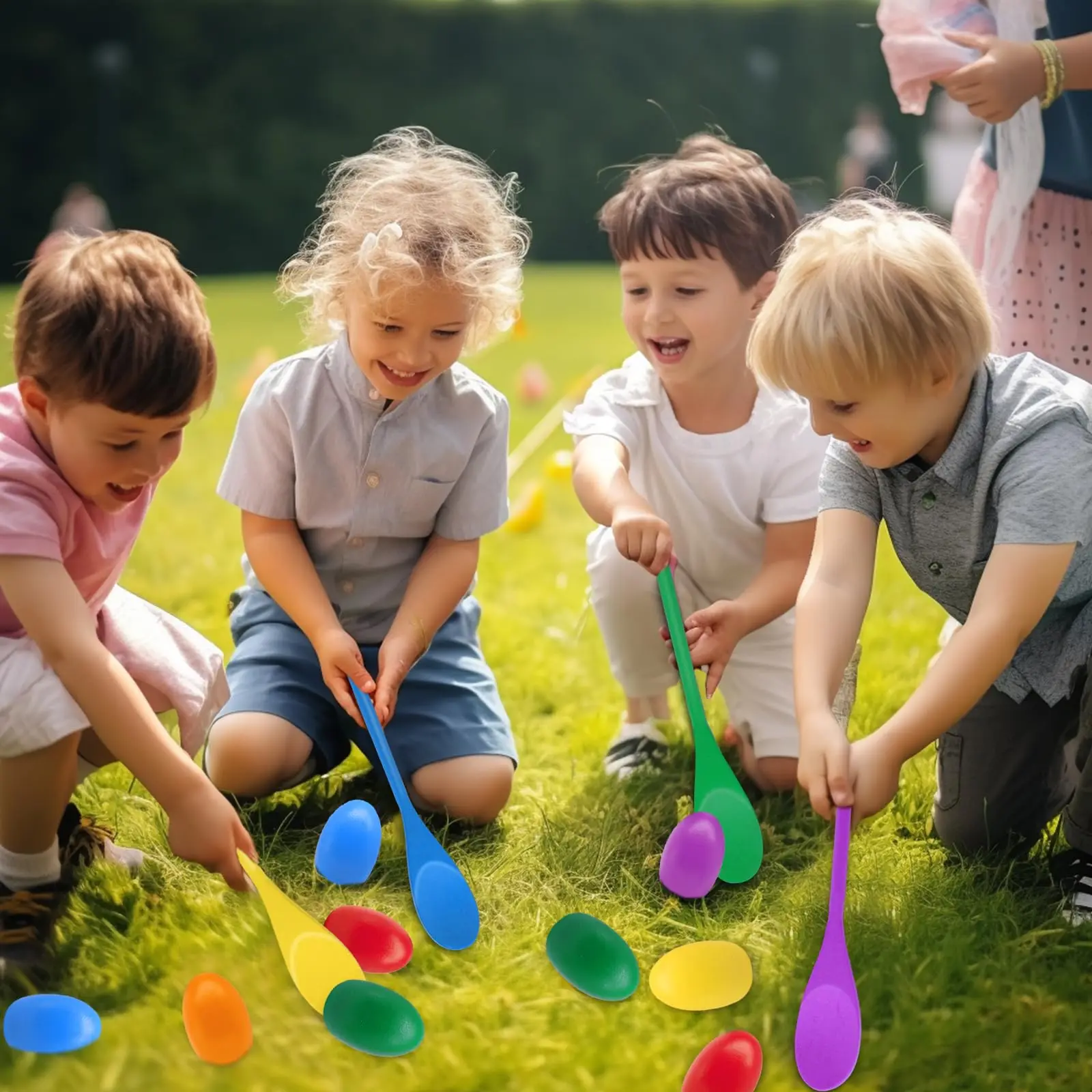 Niño jugando con cuchara de equilibrio