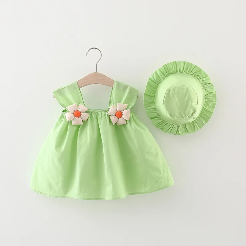 Vestido princesa algodón sin mangas flores sombrero bebé niña 6M-3T - imagen 5