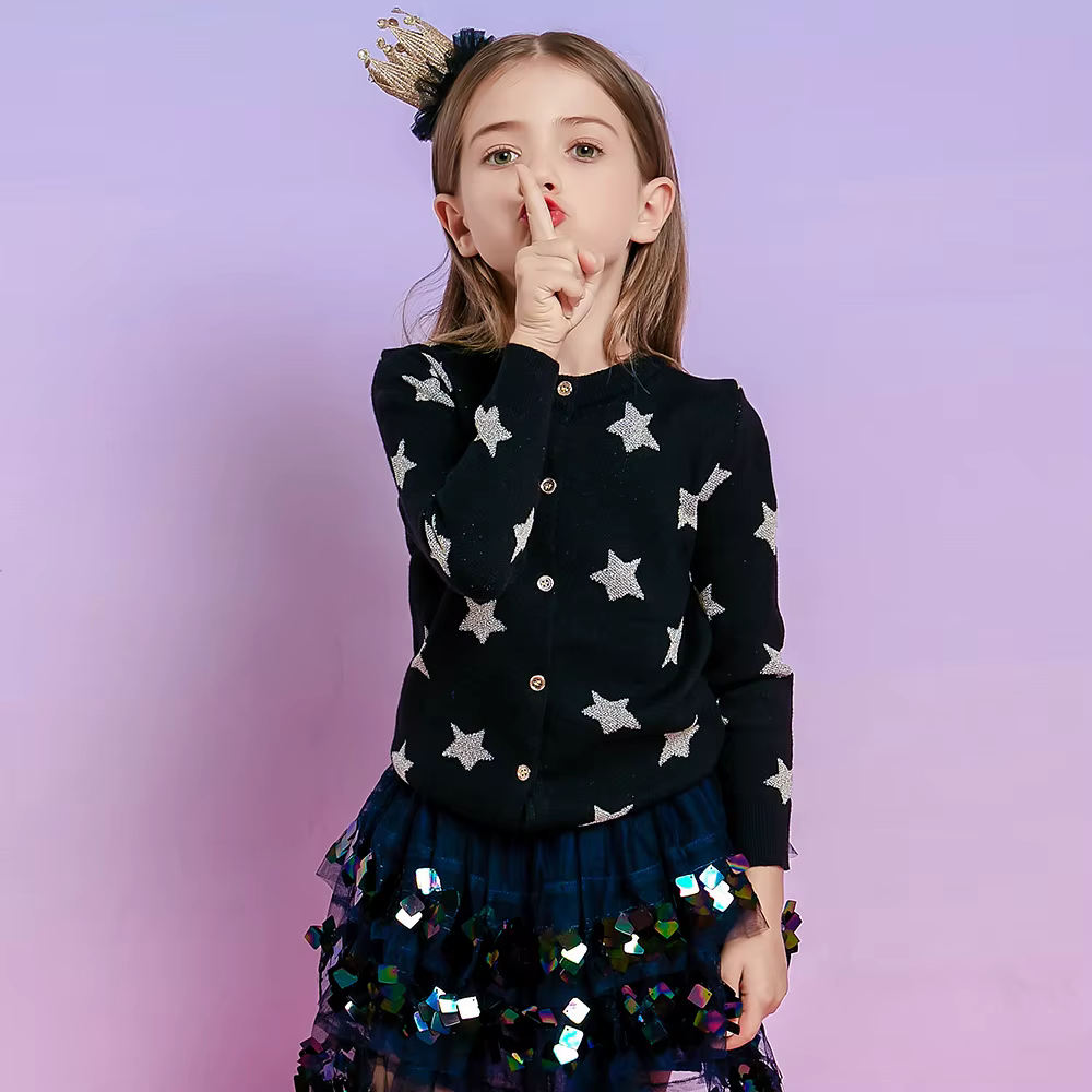 DXTON Cárdigan de algodón para niñas con estrellas de manga larga - imagen 2