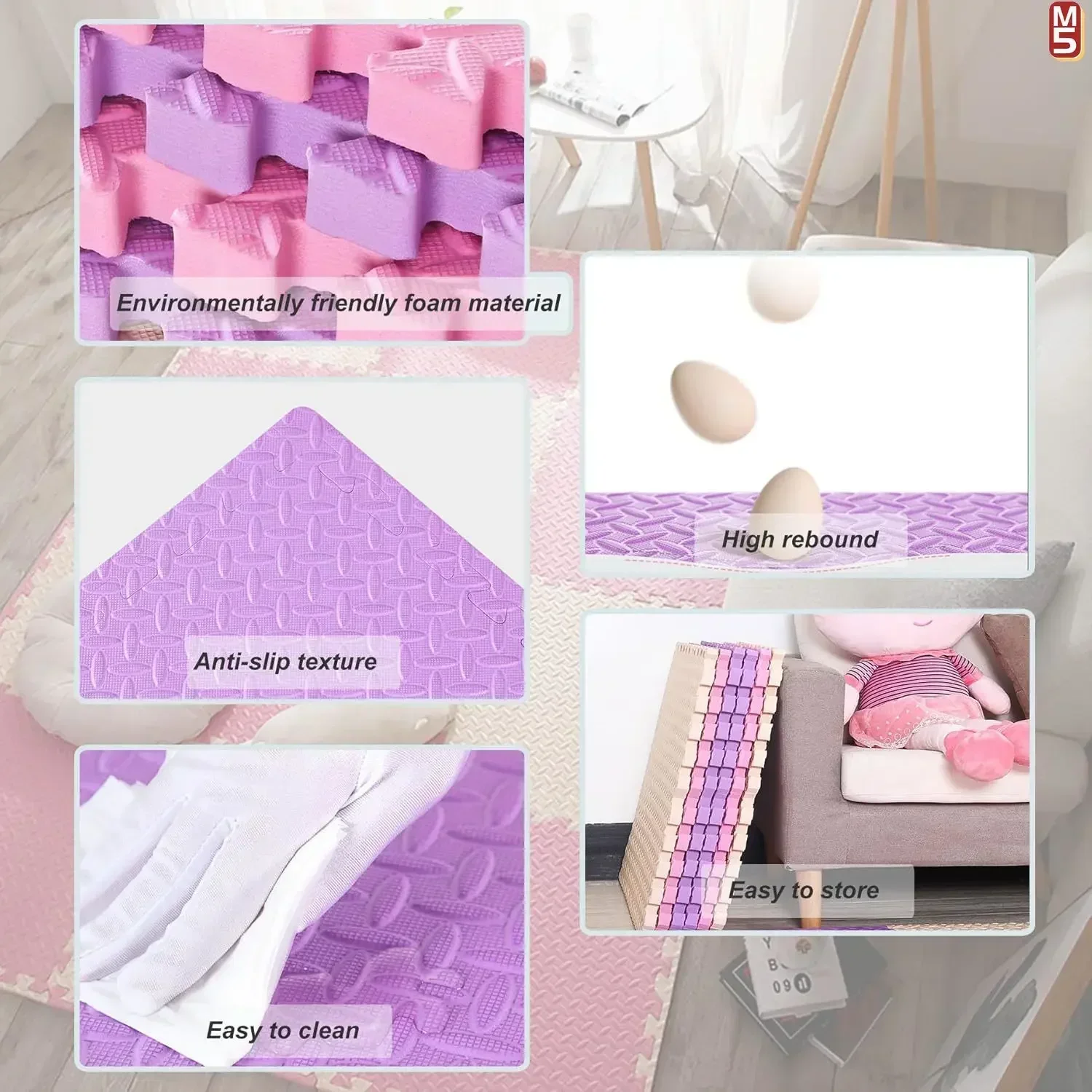 Tapete antideslizante de espuma para bebé – Puzzle aislante acústico - imagen 2