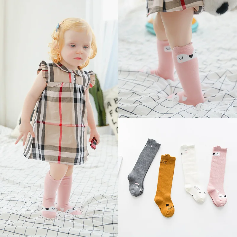 Calcetines altos de algodón peinado para bebé con rayas y dibujos - imagen 4