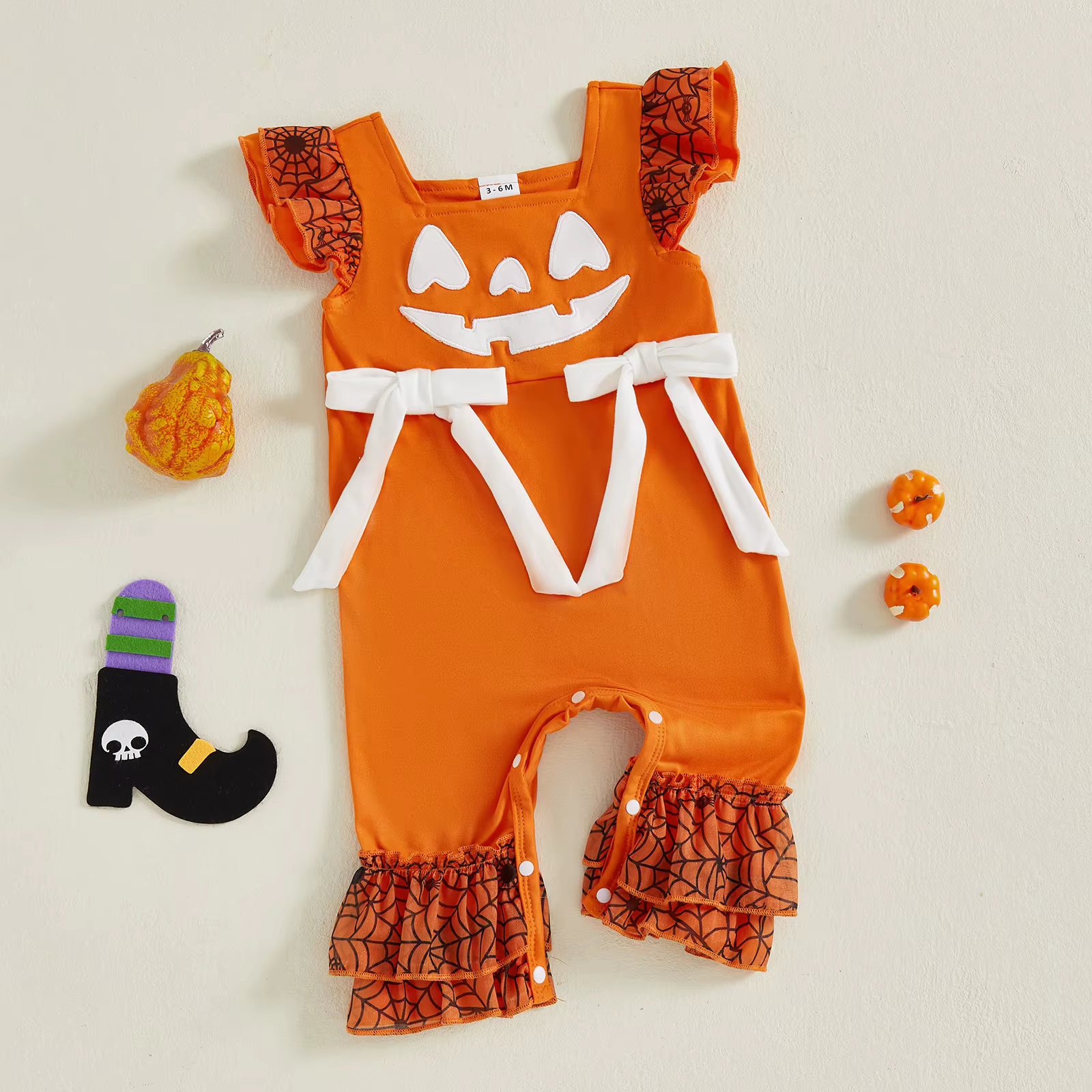 Pelele bebé Halloween Tregren con cuello cuadrado y fantasma bordado - imagen 4