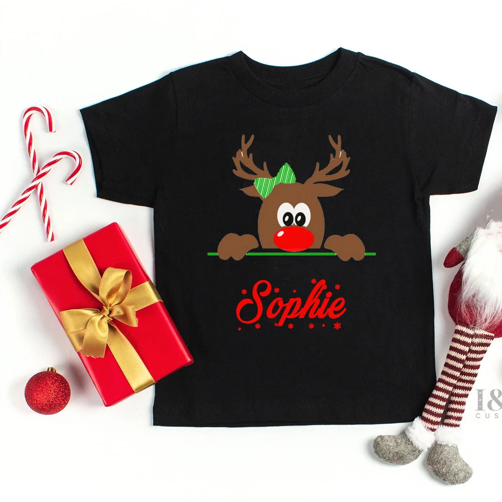 Camiseta personalizada Navidad con ciervo y nombre para niño y niña - imagen 4