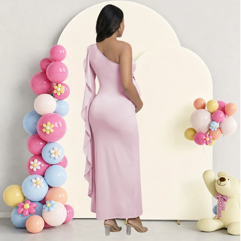 Vestido de maternidad largo asimétrico con volantes drapeados - imagen 2