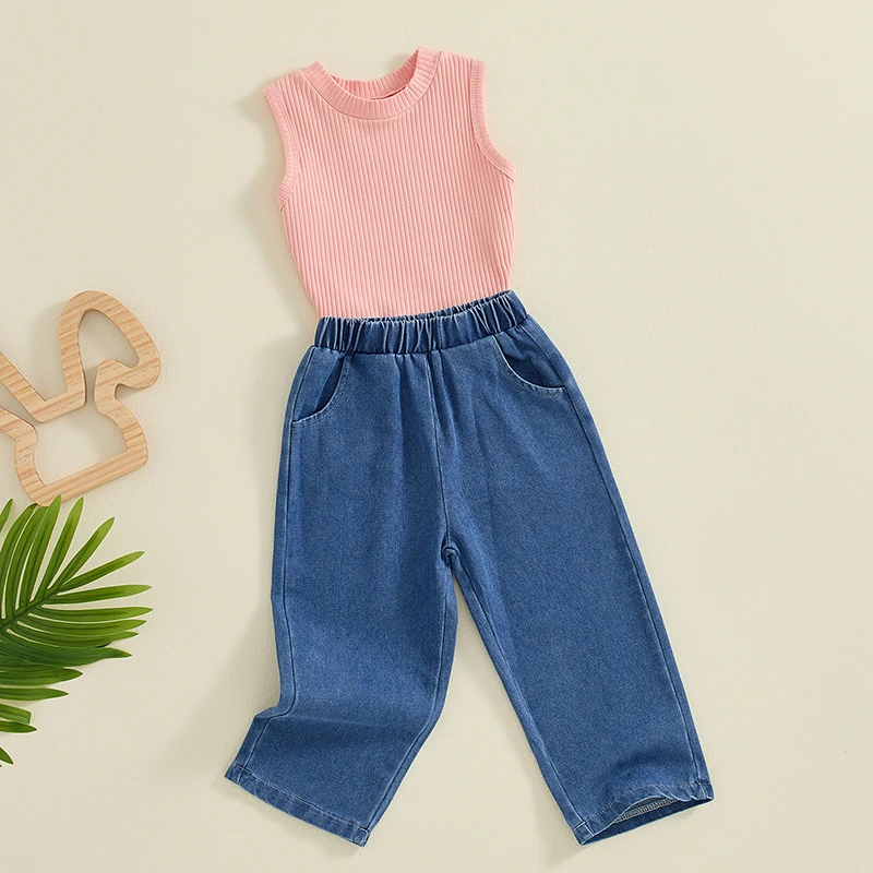 Conjunto de verano sin mangas y vaquero elástico para niño y niña