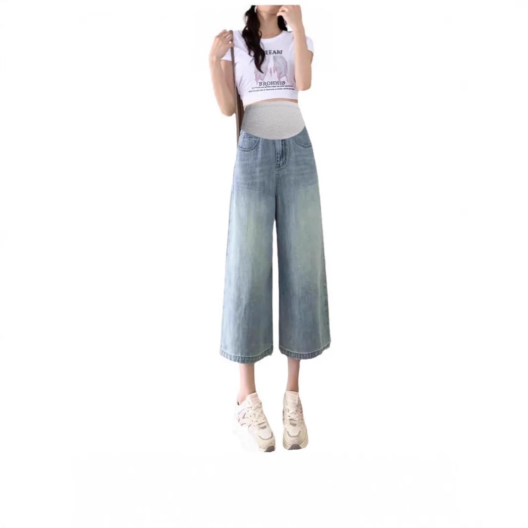 Pantalones premamá vaqueros de pierna ancha para verano - imagen 3
