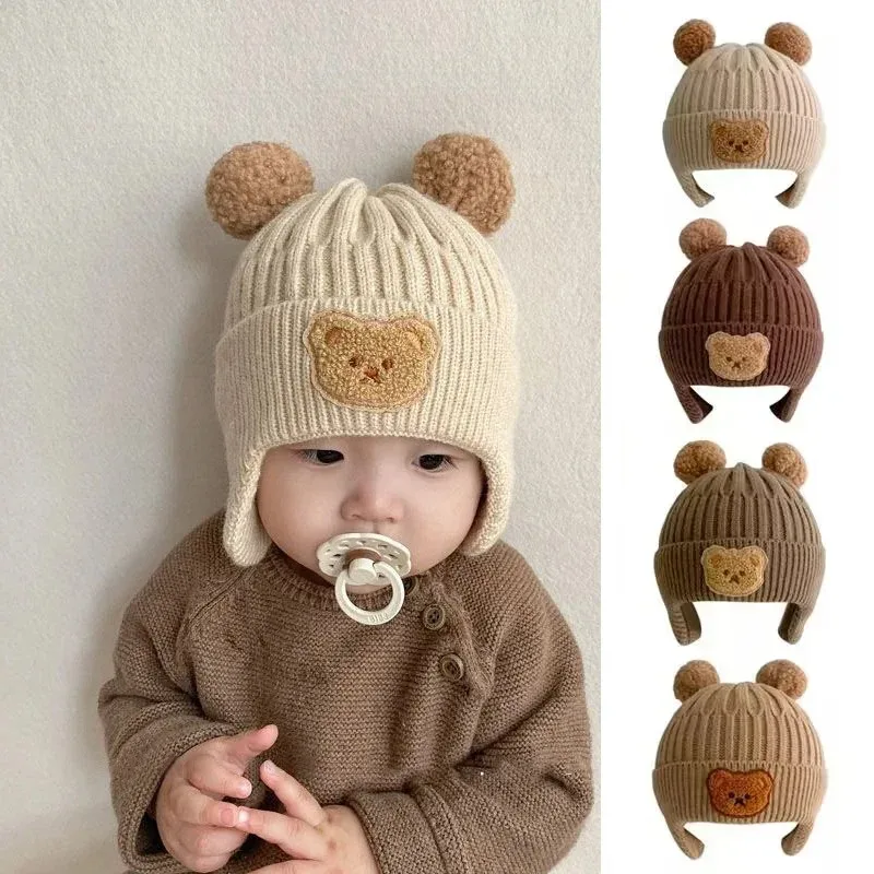Gorro de lana bebé con orejeras oso para invierno cálido - imagen 3
