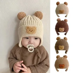 Gorro de lana bebé con orejeras oso para invierno cálido