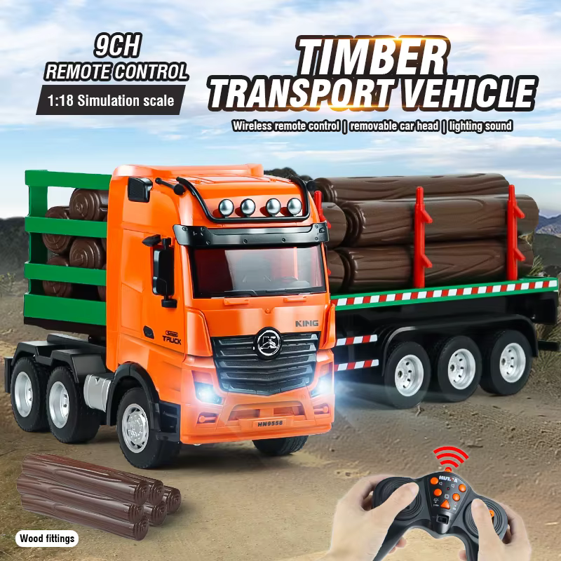 Huina RC camión transportador de madera 1/18 en color naranja