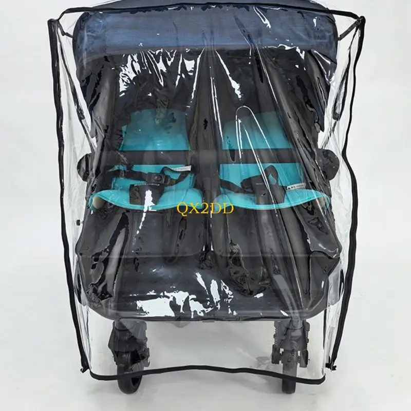 QX2D Protector de lluvia para cochecito gemelar con bolsillo - imagen 5