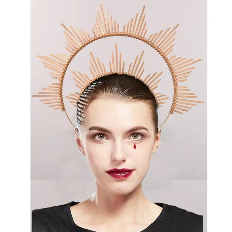 Diadema gótica dorada de María con lazo para Halloween vintage - imagen 2