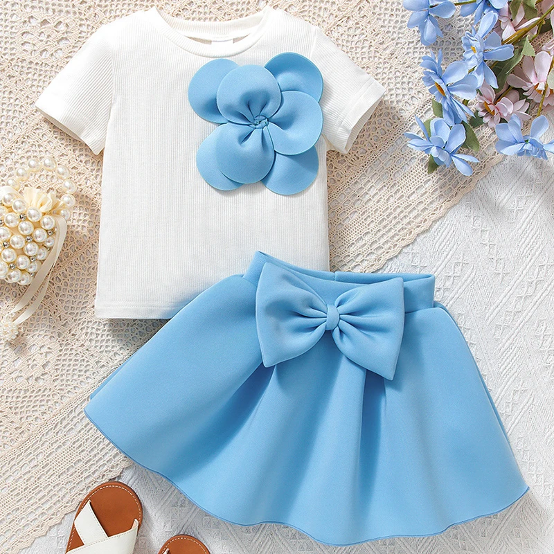 Conjuntos de verano para niños: top manga corta flores y falda
