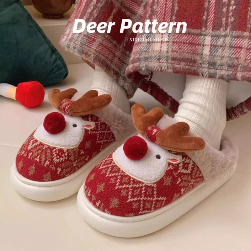 Zapatillas de casa mullidas antideslizantes con ciervo navideño - imagen 5