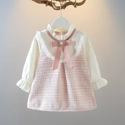 Vestido niña de princesa de manga larga con lazo de malla