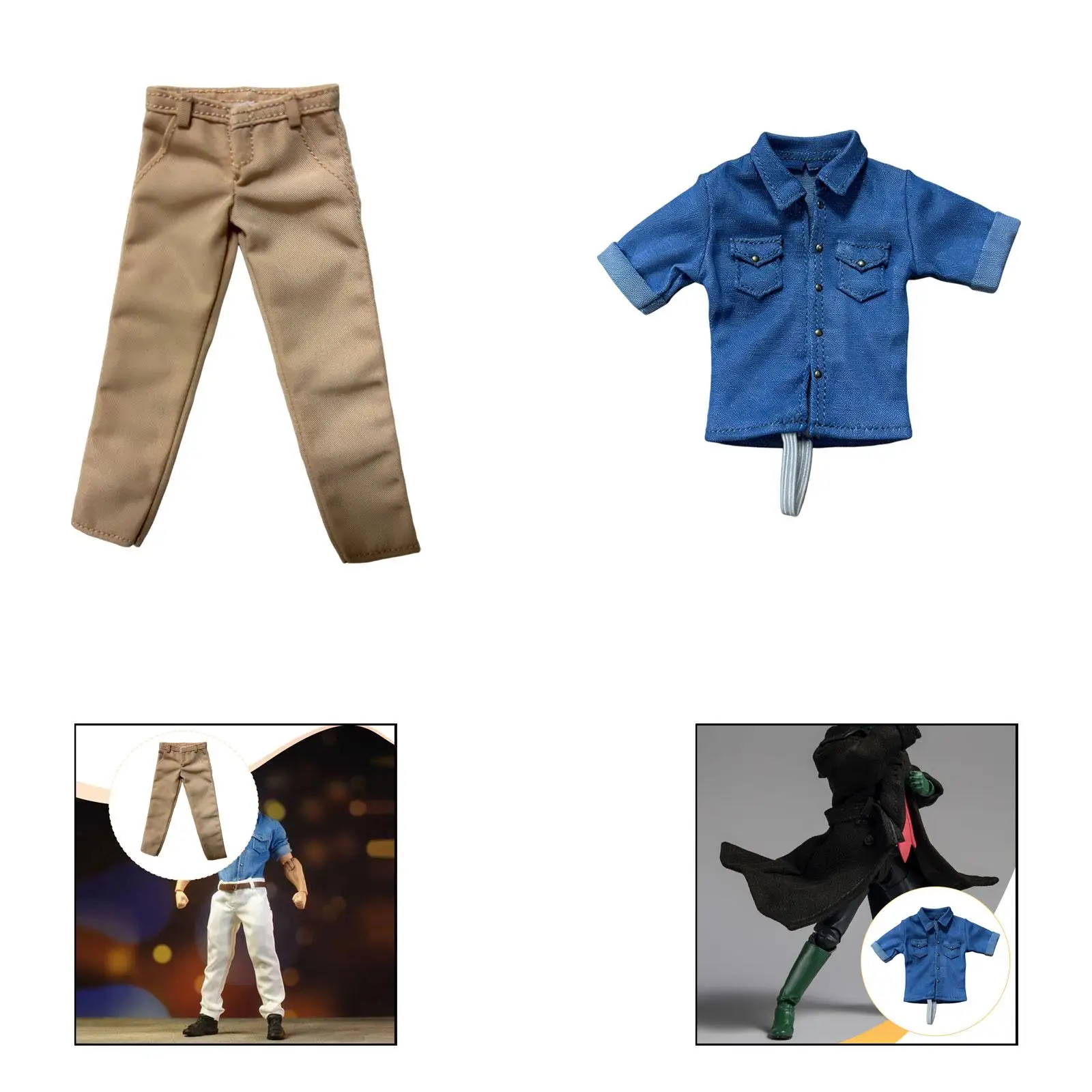 Pantalones de tela miniatura caqui para figura 1:12