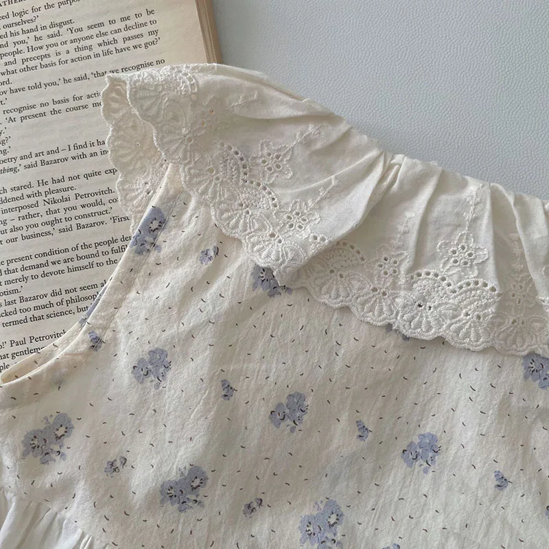 MILANCEL body sin mangas bebé niña – floral azul con encaje - imagen 5