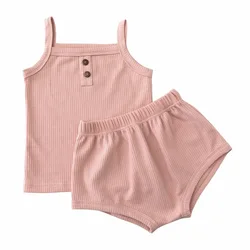 Conjunto bebé verano sin mangas estilo coreano – Top shorts algodón