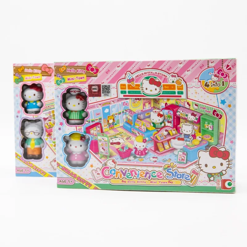 Escena de calle en miniatura con la tienda Hello Kitty