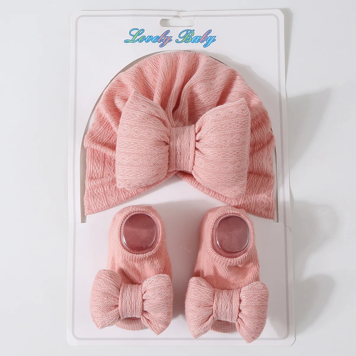 Conjunto calcetines y gorro lazo para bebé niña – Algodón suave elástico