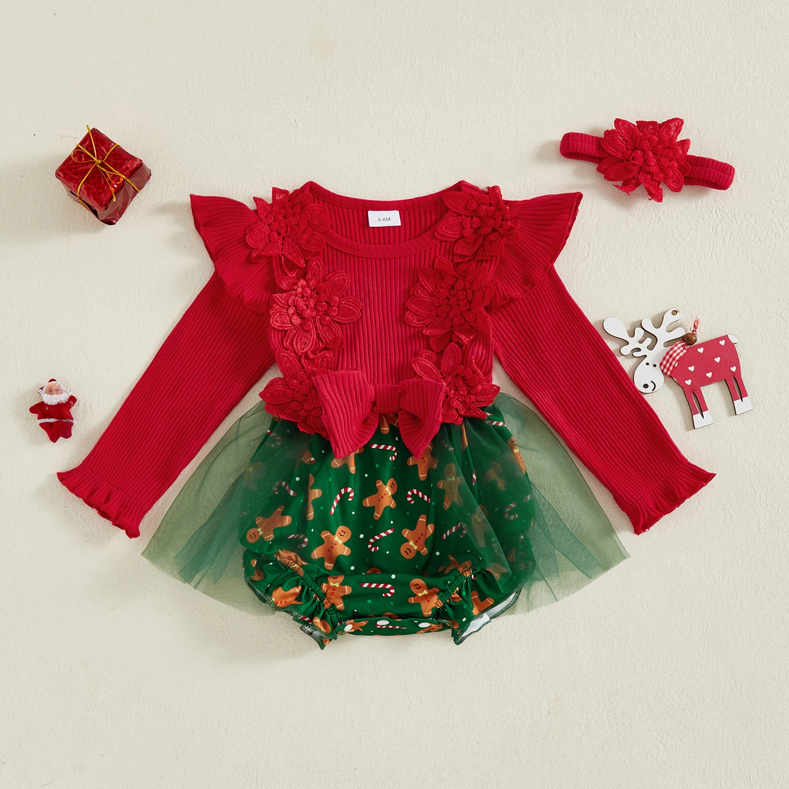 Tregren Pelele navidad niña – Volantes y diadema floral