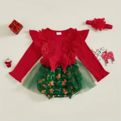 Tregren Pelele navidad niña – Volantes y diadema floral