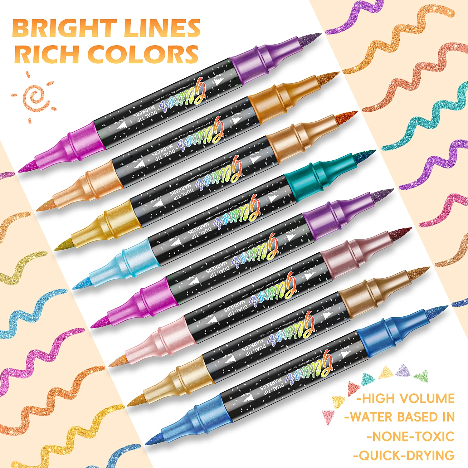 Marcadorespincel doble punta para niños – Tintas brillantes - imagen 3
