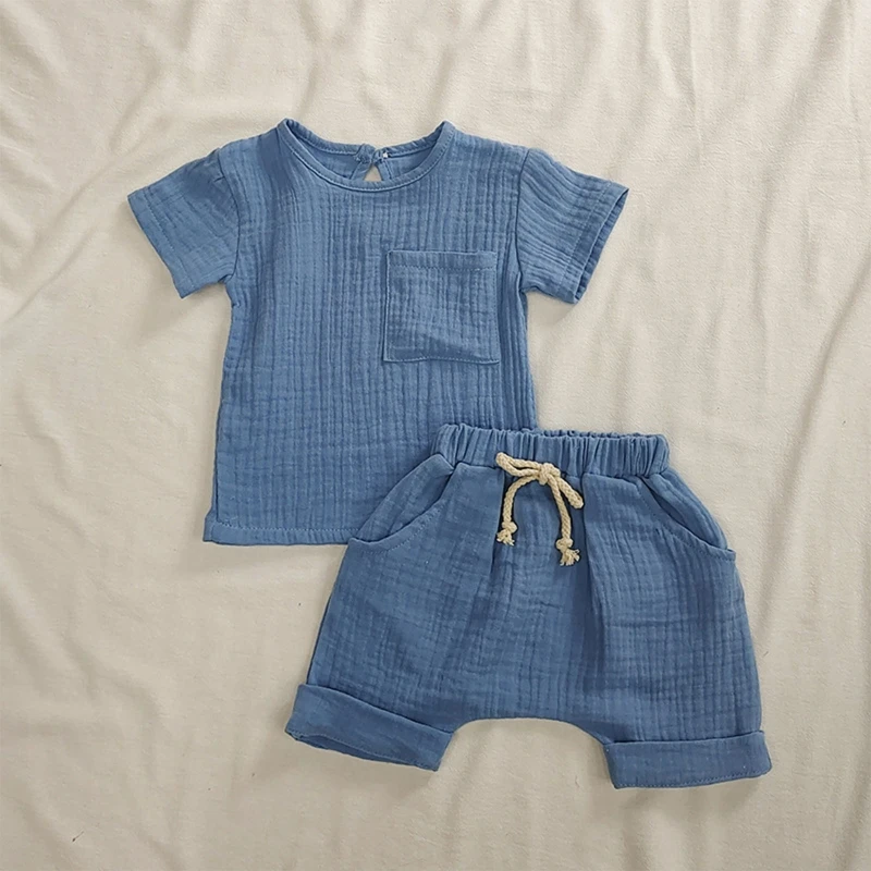 Conjunto lino algodón niños: camiseta y pantalón corto